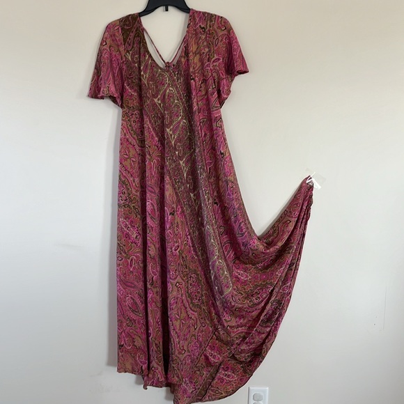 Bohemian flared paisley pink maxi dress one size 100% Viscose - Picture 8 of 17